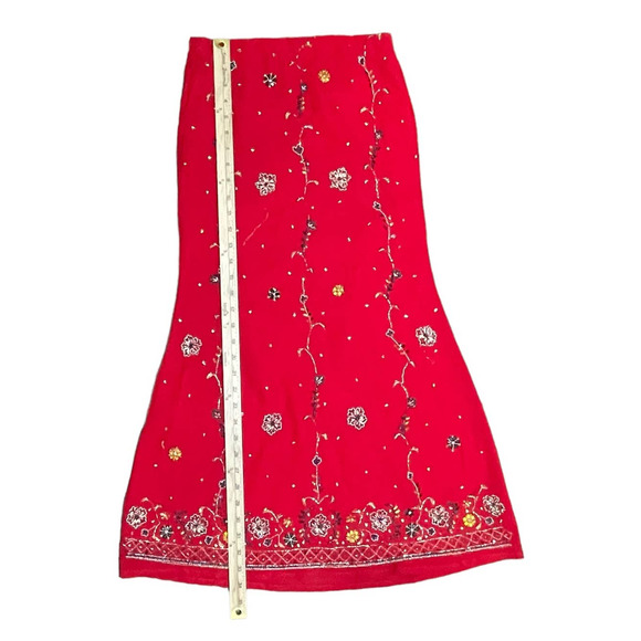 Embellished Red Indian Skirt and Top Sari Set Traditional Wedding Womens Size 30 - Picture 13 of 14